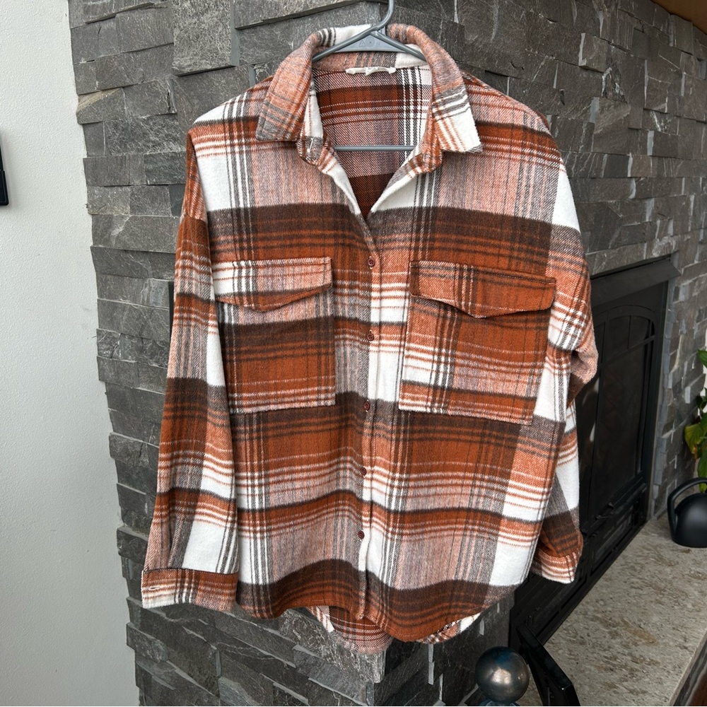 12th Tribe Rust Orange Plaid Utility Jacket